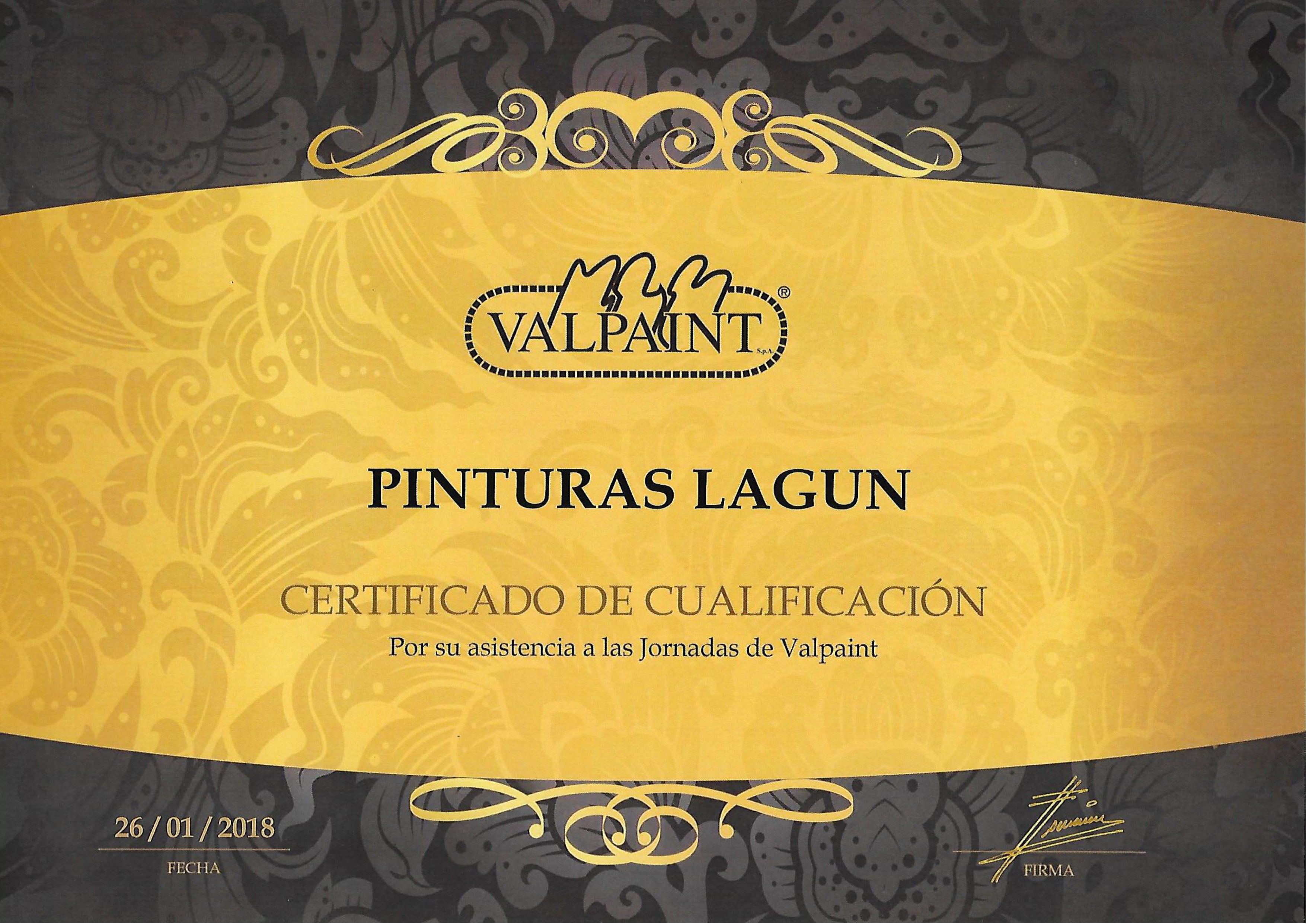 Diploma Valpaint Pinturas Lagun